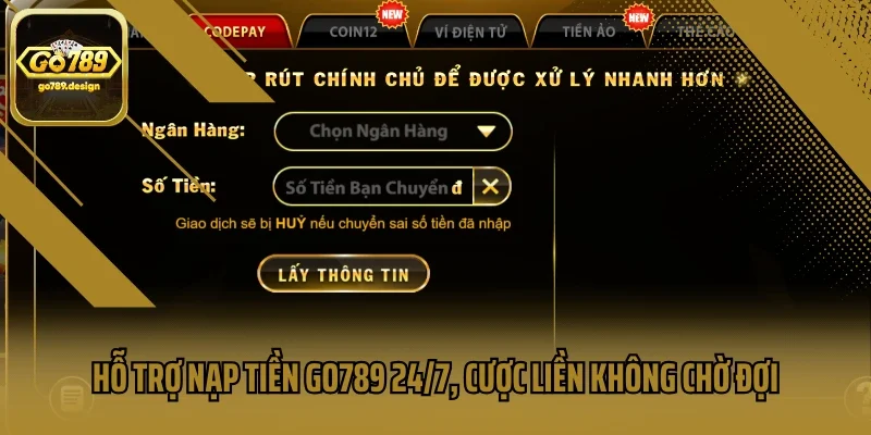 Hỗ Trợ Nạp Tiền Go789 24/7, Cược Liền Không Chờ Đợi